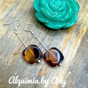 Acrylic Tortoise style silver statement long dangle balanced bar earrings